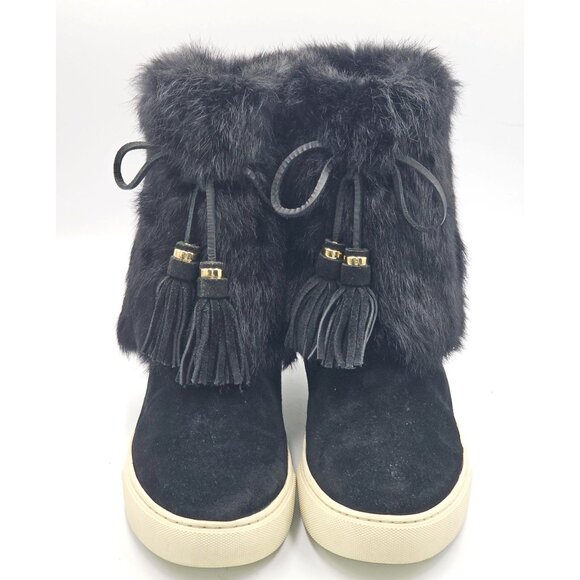 Tory Burch Women's Black Suede Leather Rabbit Fur Anjelica Boots Sz 9 2863 - Picture 6 of 16